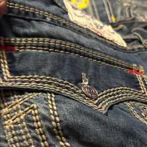 True Religion Blue Jeans with Red Stitching